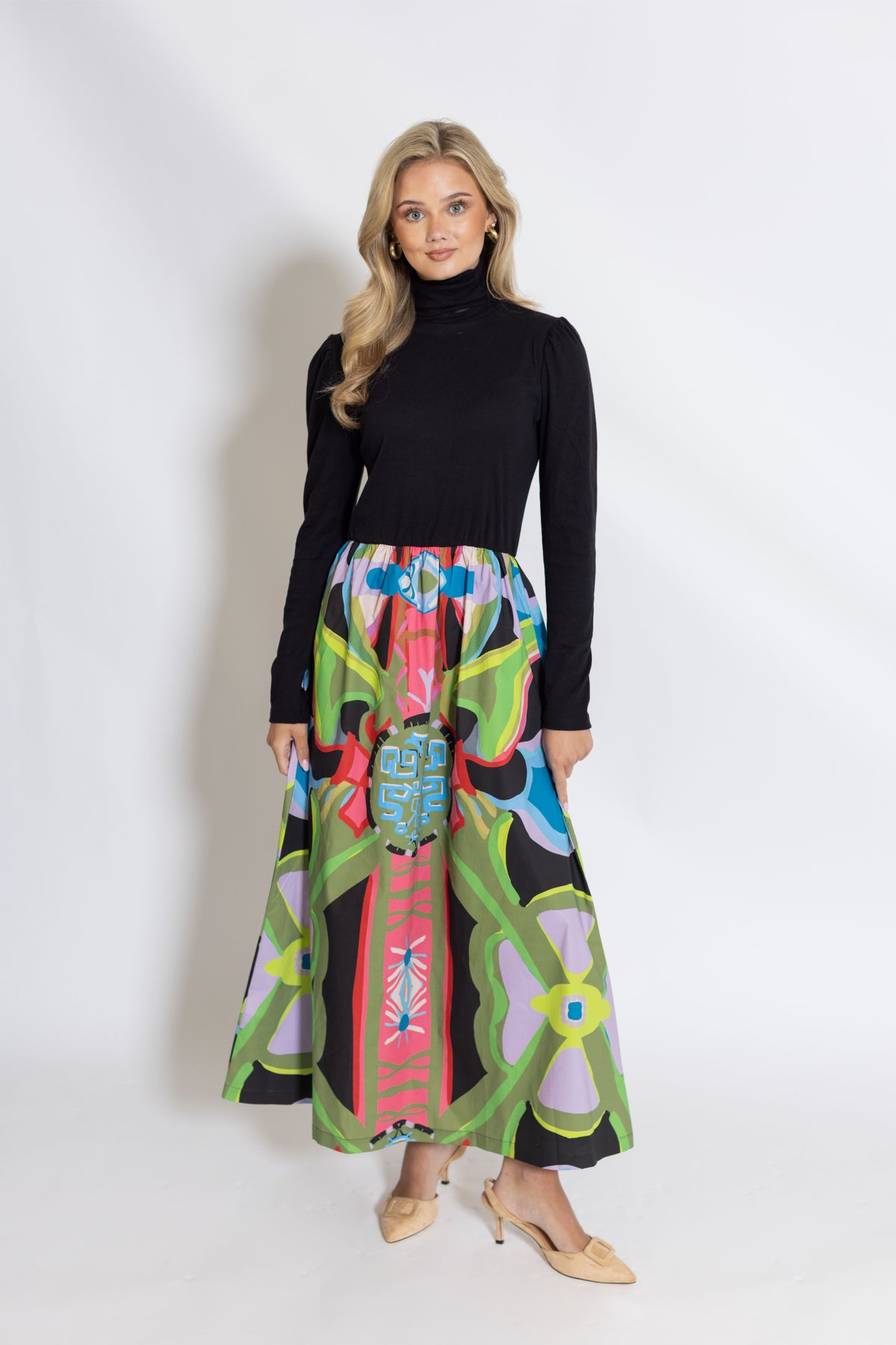 Keaton© Mixed Media Turtle Neck Dress